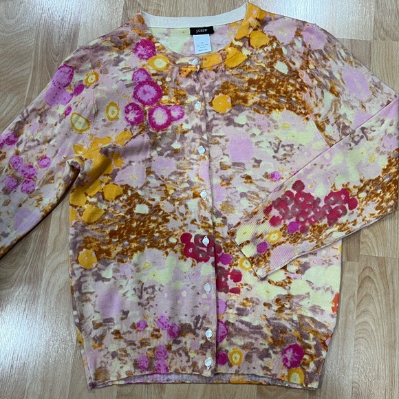 J CREW ABSTRACT FLORAL MERINO CARDIGAN -M - Picture 3 of 3